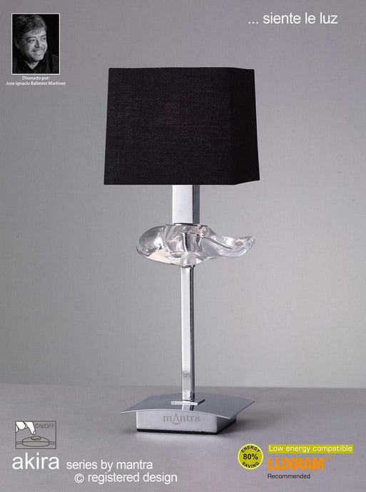 Mantra M0789 Akira Table Lamp 1 Light E14, Polished Chrome With Black Shade
