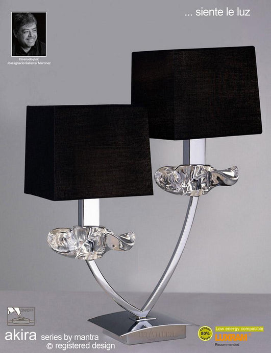Mantra M0790 Akira Table Lamp 2 Light E14, Polished Chrome With Black Shades