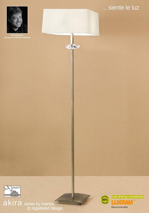 Mantra M0791AB Akira Floor Lamp 3 Light E27, Antique Brass With Cream Shade