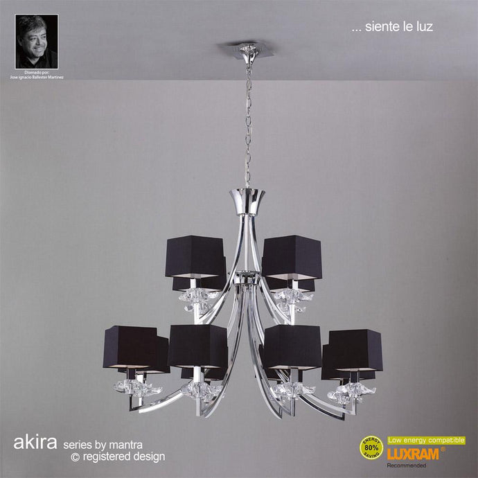 Mantra M0792 Akira Pendant 2 Tier 12 Light E14, Polished Chrome With Black Shades