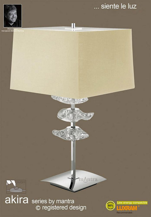 Mantra M0793AB Akira Table Lamp 3 Light E27, Antique Brass With Cream Shade