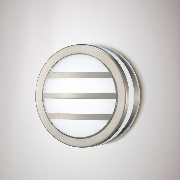 Deco D0081 Aldo Round Flush Ceiling/Wall Lamp 2.4W LED IP44 Exterior Louvre Design Stainless Steel/Opal
