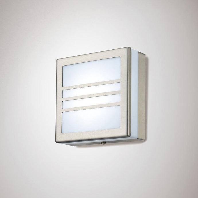 Deco D0082 Aldo Square Flush Ceiling/Wall Lamp 2.4W LED IP44 Exterior Louvre Design Stainless Steel/Opal