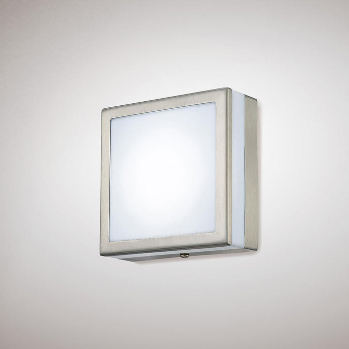 Deco D0083 Aldo Square Flush Ceiling/Wall Lamp 2.4W LED IP44 Exterior Plain Design Stainless Steel/Opal