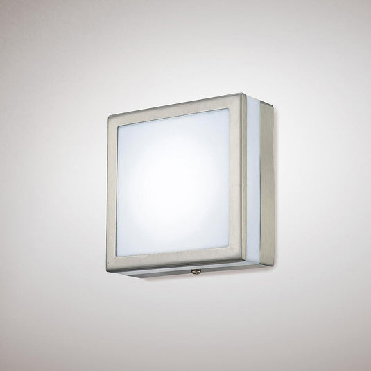 Deco D0083 Aldo Square Flush Ceiling/Wall Lamp 2.4W LED IP44 Exterior Plain Design Stainless Steel/Opal