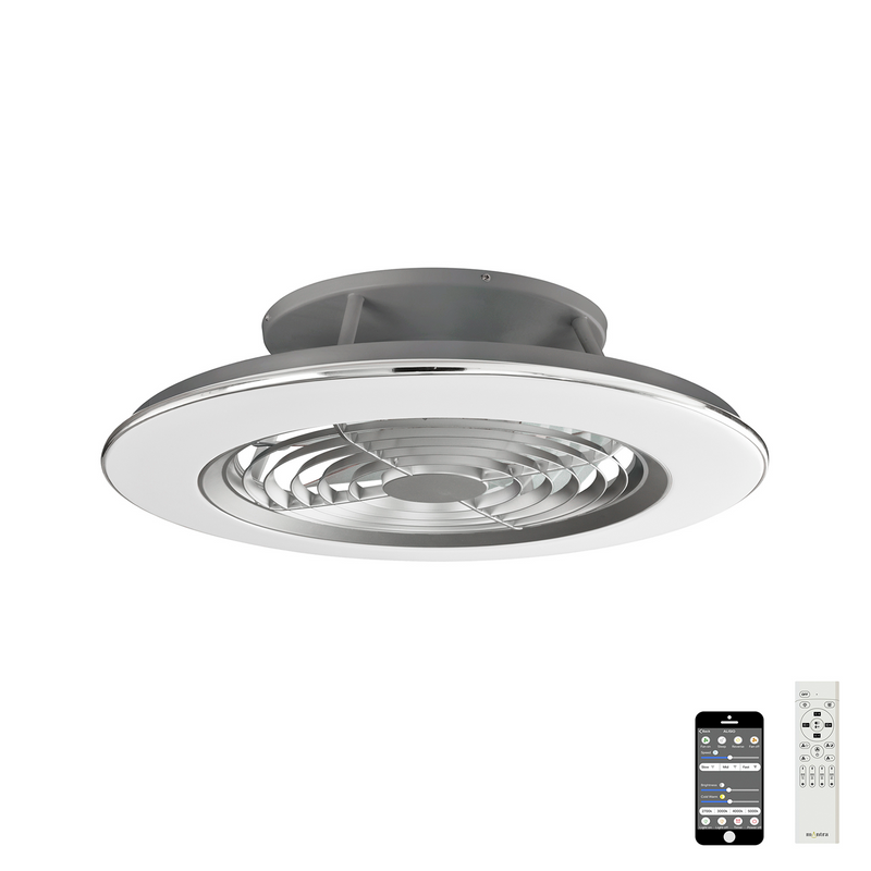 Load image into Gallery viewer, Mantra M6706 Alisio 70W LED Dimmable Ceiling Light With Built-In 35W DC Reversible Fan Chrome &amp; Grey (Remote Control &amp; App) - 24725
