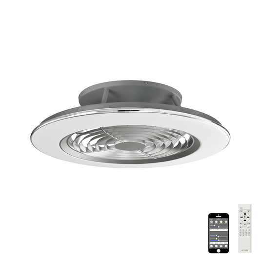 Mantra M6706 Alisio 70W LED Dimmable Ceiling Light With Built-In 35W DC Reversible Fan Chrome & Grey (Remote Control & App) - 24725