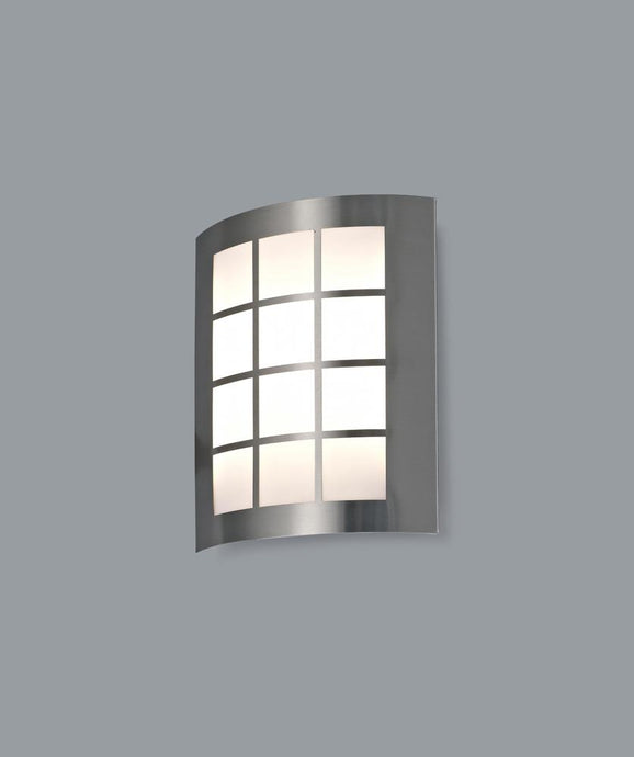 Deco D0264 Allegra Flush Wall Lamp 216mm x 178mm With Square Grid Cover, 14W LED IP44, Ext/Interior, 4000K, Stainless Steel /Frosted Polycarbonate Diffuser