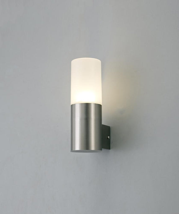 Deco D0261 Alpin Upward Lighting Cylinder Wall Lamp, 10W LED IP44, Ext/Interior, 4000K, Stainless Steel /Frosted Polycarbonate Diffuser