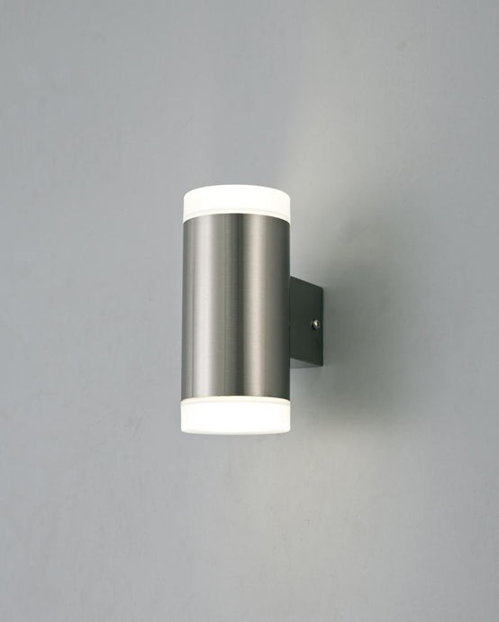 Deco D0262 Alpin Up & Downward Lighting Cylinder Wall Lamp, 2x4W LED IP44, Ext/Interior, 4000K, Stainless Steel /Frosted Polycarbonate Diffuser