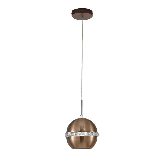 Diyas IL31610 Andrea Single Pendant 1 Light E27 Satin Copper/Crystal - 38426