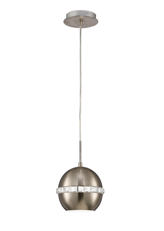 Diyas IL31612 Andrea Single Pendant 1 Light E27 Satin Nickel/Crystal - 38428