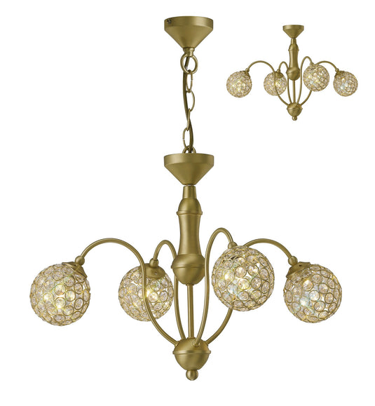 Diyas IL20691 Apollo Pendant 4 Light Satin Brass/Crystal - 37864