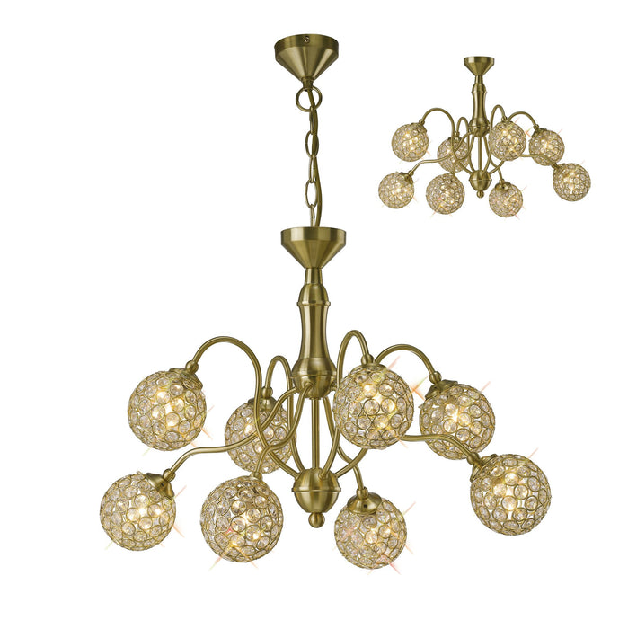 Diyas IL20692 Apollo Pendant 8 Light Satin Brass/Crystal - 37865