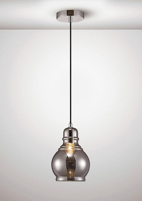Deco D0096 Ariel Single Small Pendant 1 Light E27 Polished Chrome/Smoke Glass