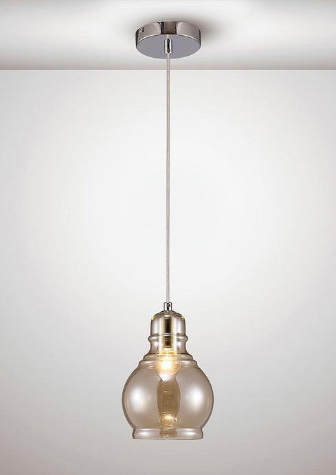 Deco D0097 Ariel Single Small Pendant 1 Light E27 Polished Chrome/Cognac Glass