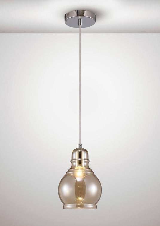 Deco D0097 Ariel Single Small Pendant 1 Light E27 Polished Chrome/Cognac Glass