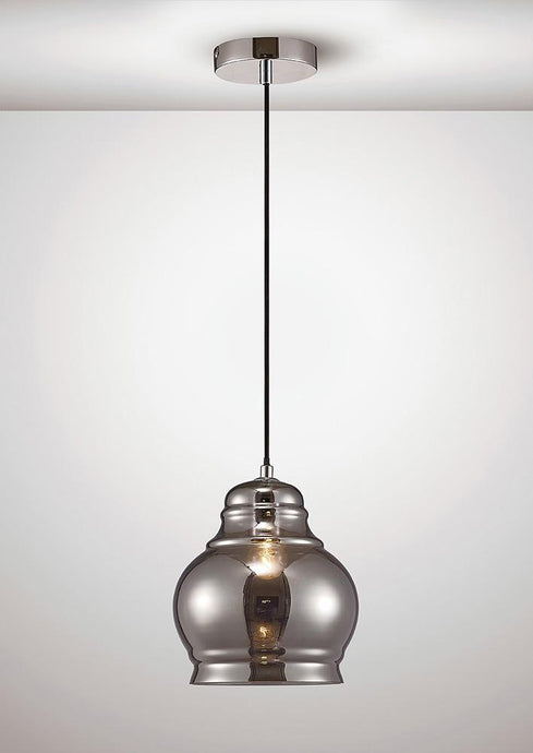 Deco D0098 Ariel Single Large Pendant 1 Light E27 Polished Chrome/Smoke Glass