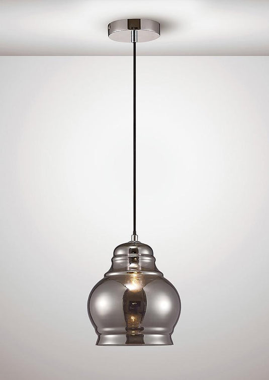 Deco D0098 Ariel Single Large Pendant 1 Light E27 Polished Chrome/Smoke Glass