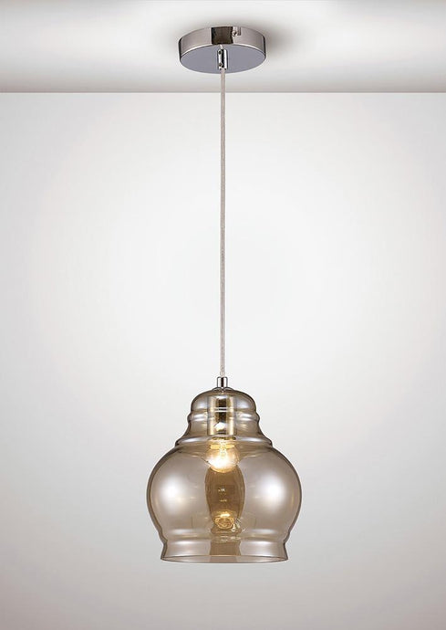Deco D0099 Ariel Single Large Pendant 1 Polished Chrome/Cognac Glass