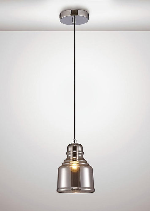 Deco D0100 Ariel Single Bell Pendant 1 Light E27 Polished Chrome/Smoke Glass