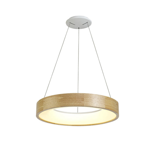 C-Lighting Ashley Dimmable Pendant 47cm Round 1 x 30W LED 3000K, 1595lm, Oak/Matt White, 3yrs Warranty - 29017