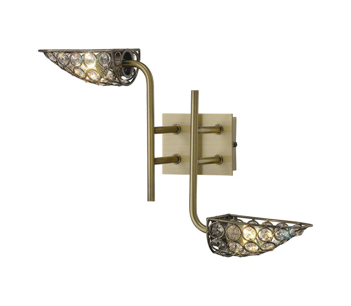 Diyas IL20700 Ashton Wall Lamp 2 Light Antique Brass/Crystal - 37866