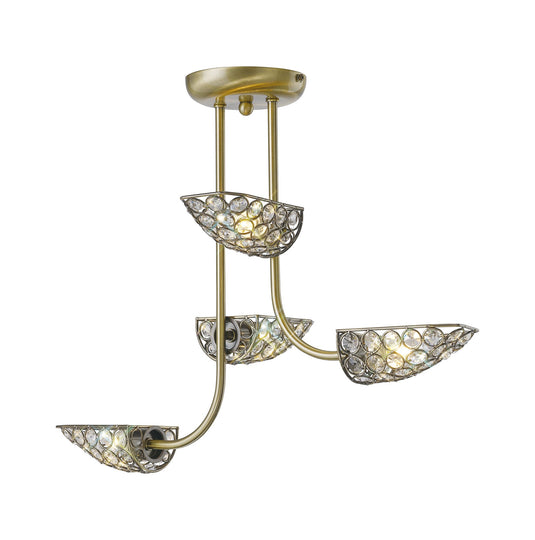 Diyas IL20701 Ashton Semi Ceiling 4 Light Antique Brass/Crystal - 37867