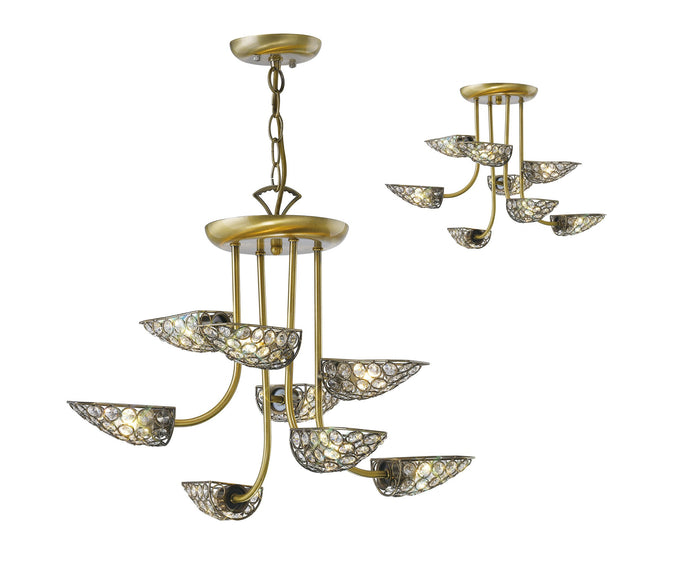 Diyas IL20702 Ashton Pendant 8 Light Antique Brass/Crystal - 37868