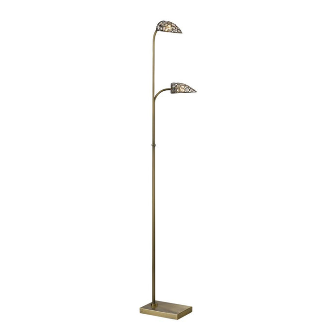 Diyas IL20704 Ashton Floor Lamp 2 Light Antique Brass/Crystal - 37869