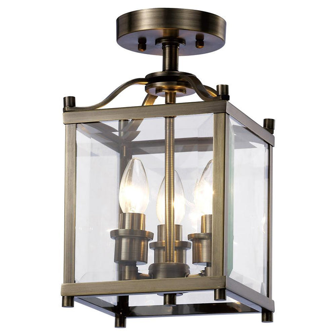 Diyas IL31110 Aston Square Semi Ceiling 3 Light Antique Brass/Glass - 16880