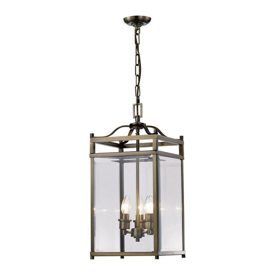 Diyas IL31112 Aston Square Pendant 3 Light Antique Brass/Glass - 16878