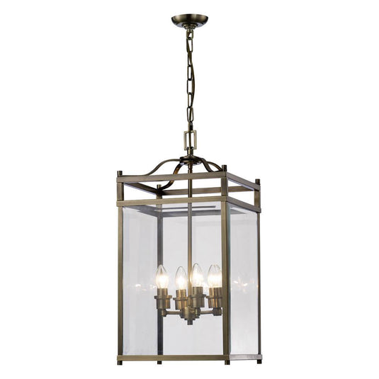 Diyas IL31113 Aston Square Pendant 4 Light Antique Brass/Glass - 20541