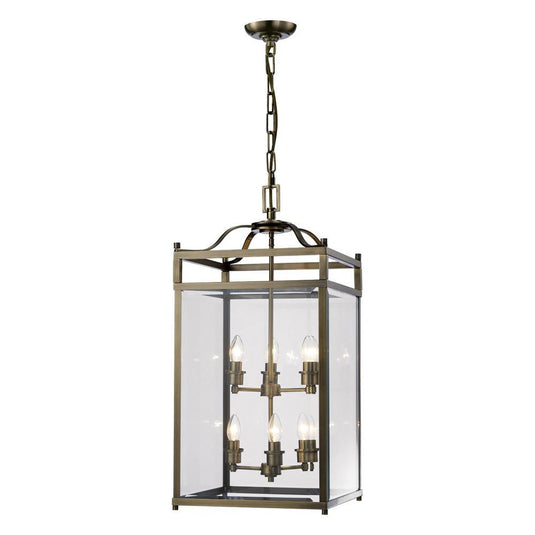 Diyas IL31114 Aston Square Pendant 6 Light E14 Antique Brass/Glass Item Weight: 16kg - 38274