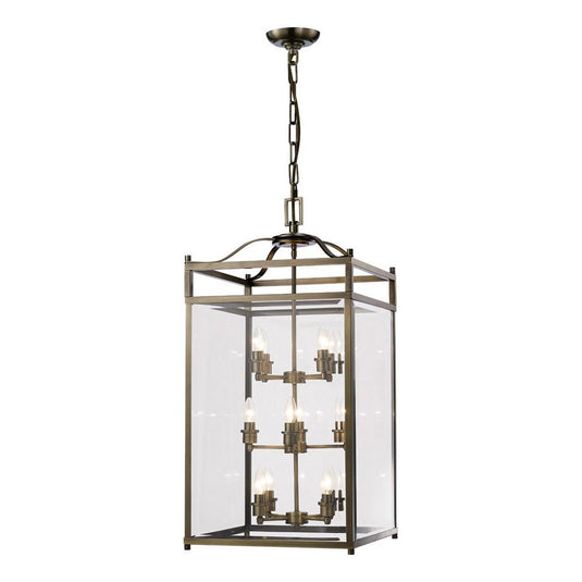 Diyas IL31115 Aston Square Pendant 12 Light E14 Antique Brass/Glass (Pallet Shipment Only, Additional Charges May Apply.) Item Weight: 22.2kg - 38275