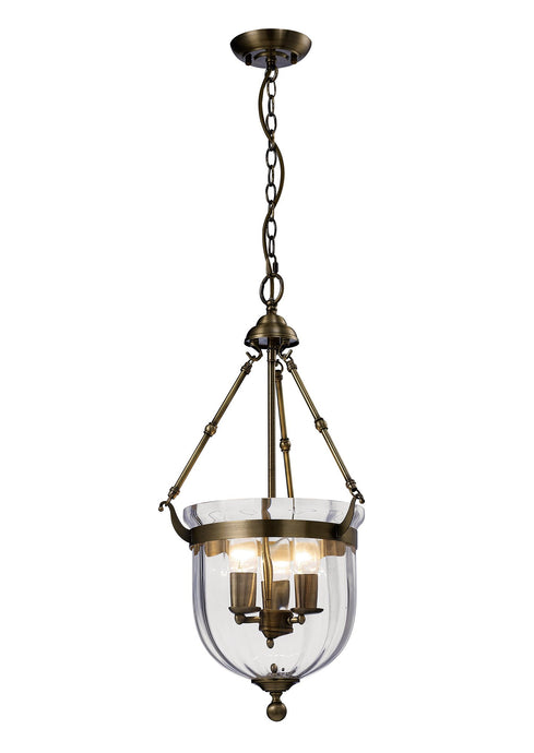 Diyas IL31076 Aubrey Pendant 3 Light Antique Brass/Glass - 24263