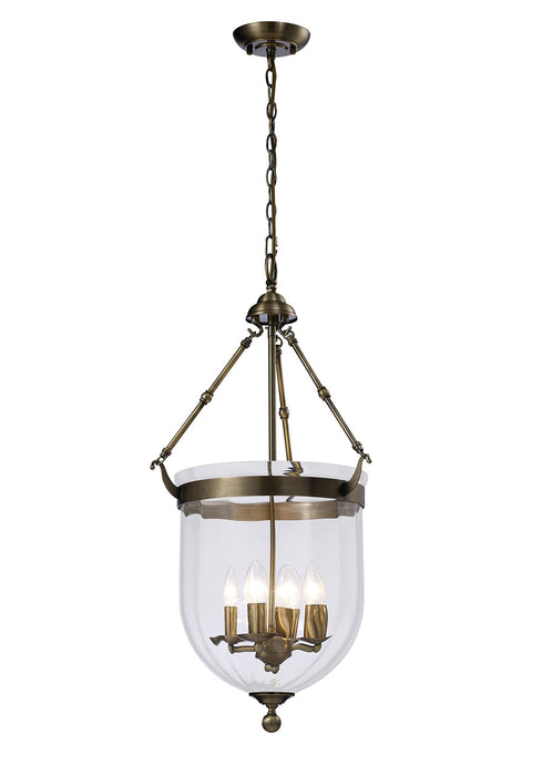 Diyas IL31077 Aubrey Pendant 4 Light Antique Brass/Glass - 38259