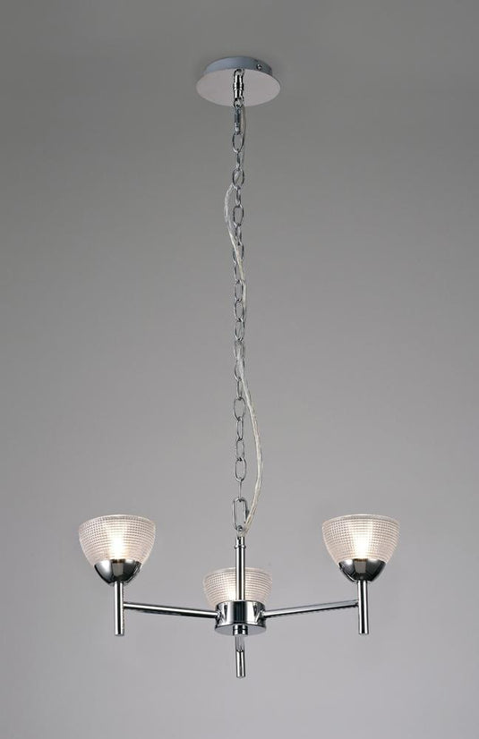 Deco D0413 Avalon Ceiling 3 Light G9 Pendant/Semi Ceiling, Polished Chrome With Clear Prismatic Glass