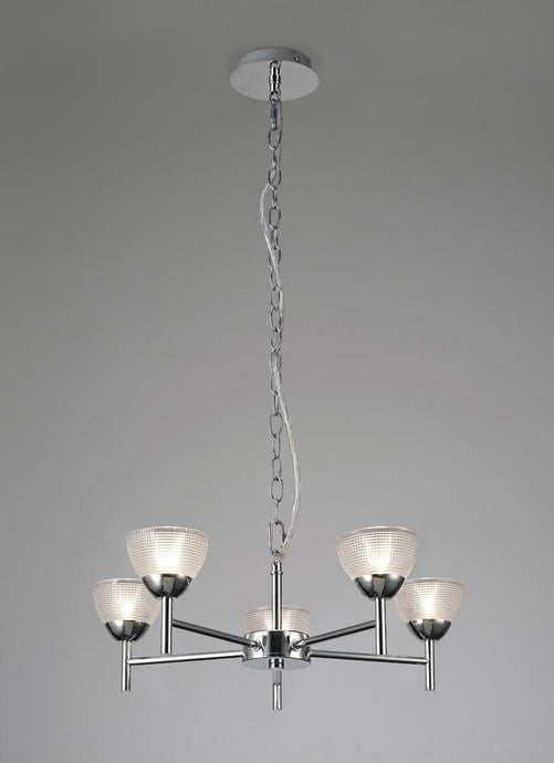 Deco D0414 Avalon Ceiling 5 Light G9 Pendant/Semi Ceiling, Polished Chrome With Clear Prismatic Glass