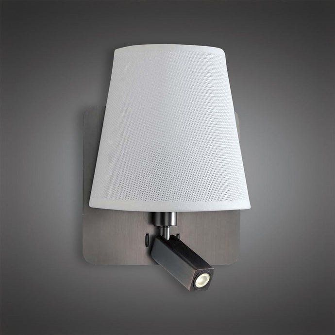 Mantra M5230 Bahia Wall Lamp With Large Back Plate 1 Light E27 + Reading Light 3W LED With White Shade Bronze 4000K, 200lm,, 3yrs Warranty