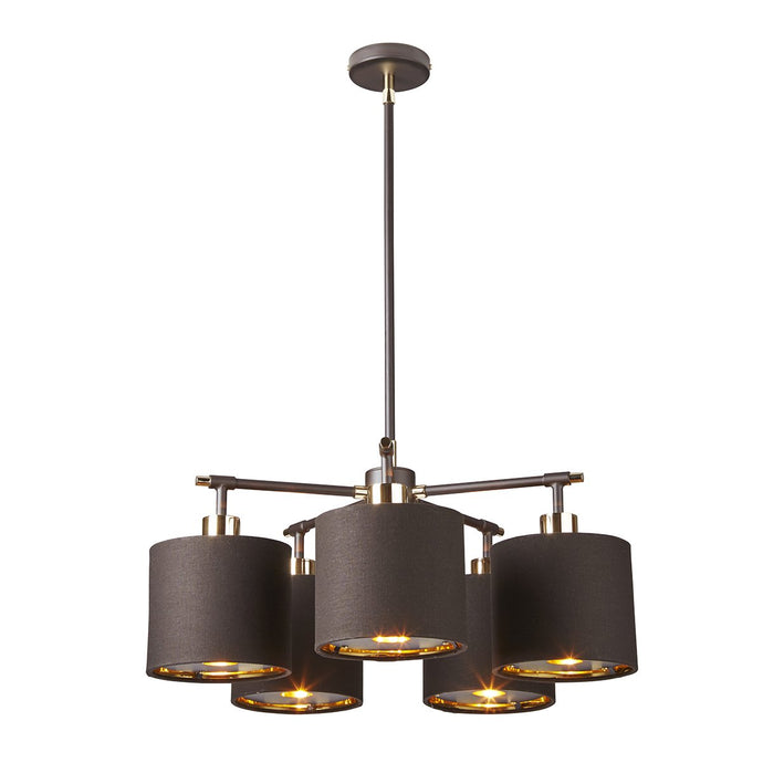 Elstead Lighting  BALANCE5-BRPB Balance 5 Light Chandelier - Brown and Polished Brass