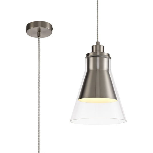 C-Lighting Balding Pendant, 1 x E27, Satin Nickel/Clear Glass - 29194