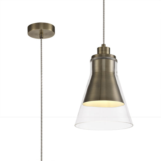 C-Lighting Balding Pendant, 1 x E27, Antique Brass/Clear Glass - 29195