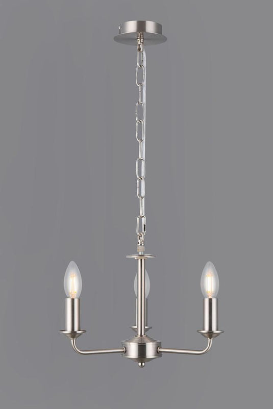 Deco D0356 Banyan 3 Light Multi Arm Pendant Without Shade, c/w 2m Chain, E14 Satin Nickel