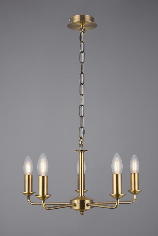 Deco D0358 Banyan 5 Light Multi Arm Pendant Without Shade, c/w 2m Chain, E14 Antique Brass