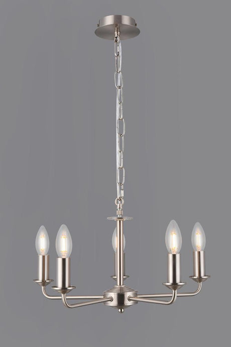 Deco D0359 Banyan 5 Light Multi Arm Pendant Without Shade, c/w 2m Chain, E14 Satin Nickel