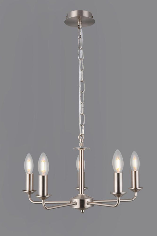Deco D0359 Banyan 5 Light Multi Arm Pendant Without Shade, c/w 2m Chain, E14 Satin Nickel