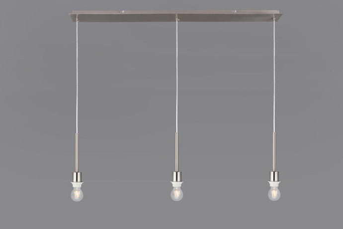 Deco D0344 Baymont Satin Nickel 3 Light E27 3m Linear Pendant, Suitable For A Vast Selection Of Shades