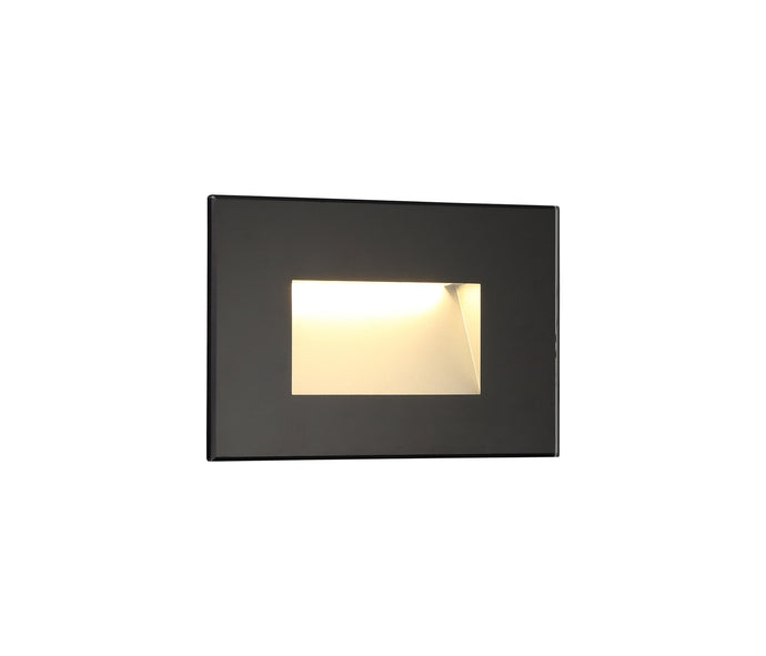 C-Lighting Block Recessed Rectangle Glass Fronted Wall Lamp, 1 x 3.3W LED, 3000K, 145lm, IP65, Black, 3yrs Warranty - 29260