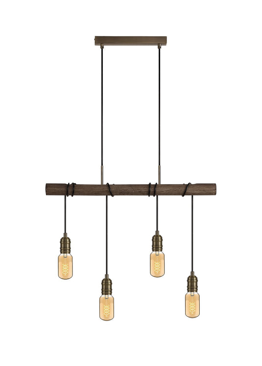 C-Lighting Borden Pendant, 4 x E27, Medium Oak/Antique Brass - 30463